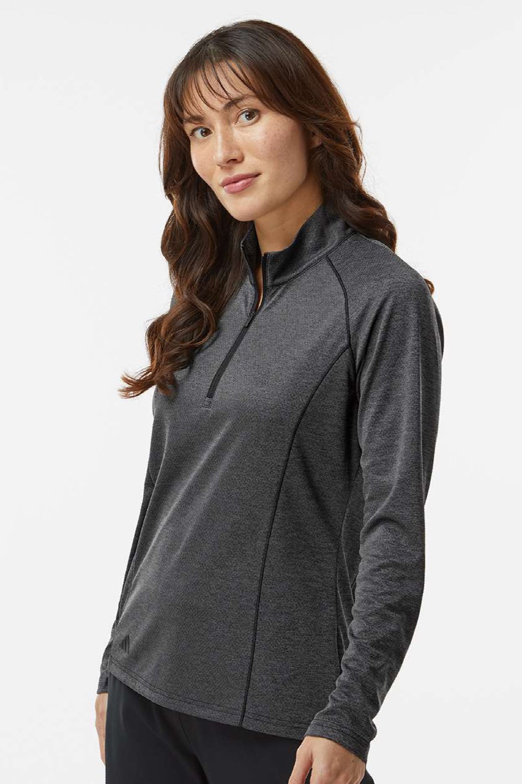 Adidas A594 Womens Space Dyed 1/4 Zip Sweatshirt Black Melange Model Side