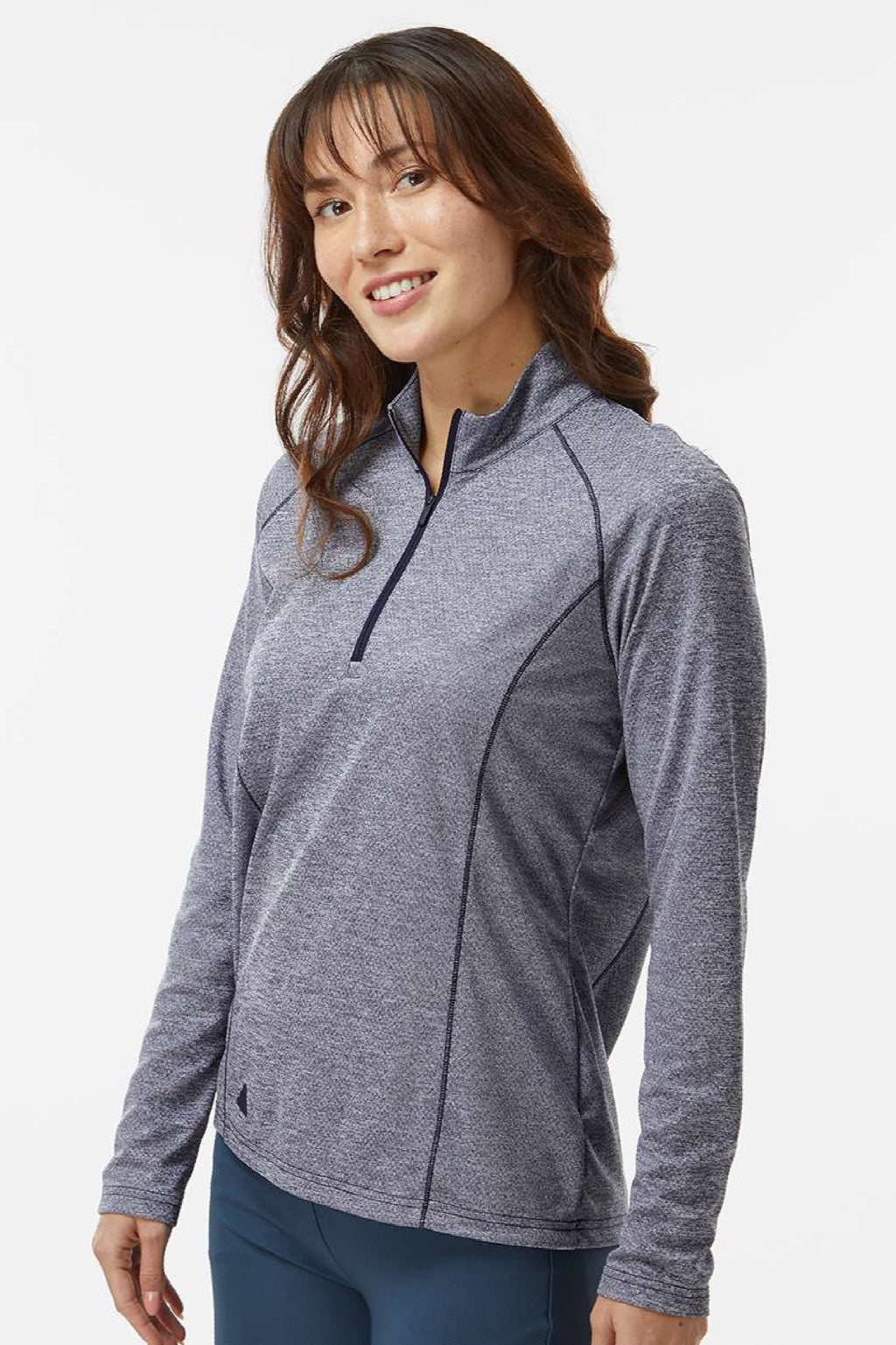 Adidas A594 Womens Space Dyed 1/4 Zip Sweatshirt Collegiate Navy Blue Melange Model Side