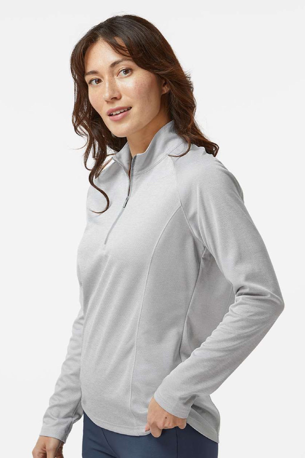 Adidas A594 Womens Space Dyed 1/4 Zip Sweatshirt Heather Grey Model Side