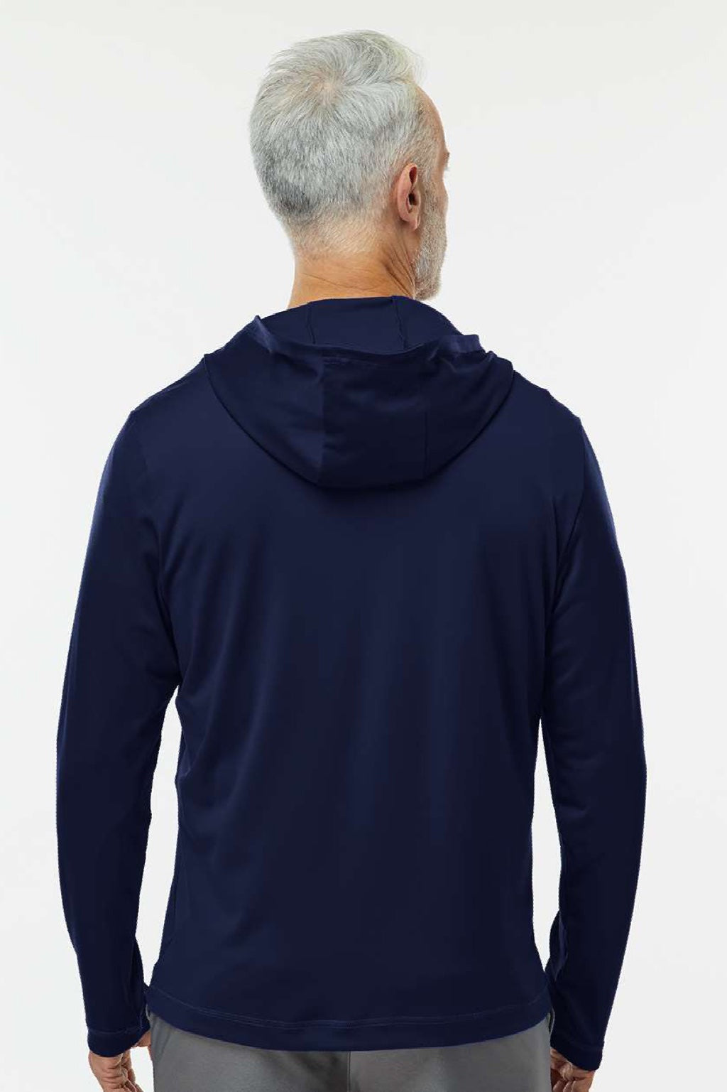 Adidas A596 Mens Lightweight Performance 1/4 Zip Hooded Sweatshirt Hoodie Collegiate Navy Blue Model Back