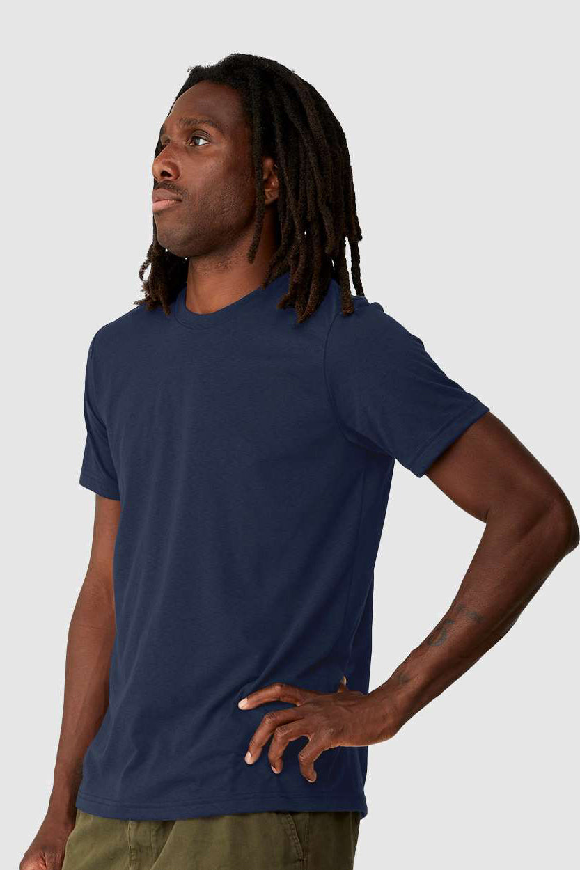 Bella + Canvas 3001ECO Mens EcoMax Short Sleeve Crewneck T-Shirt Navy Blue Model Side
