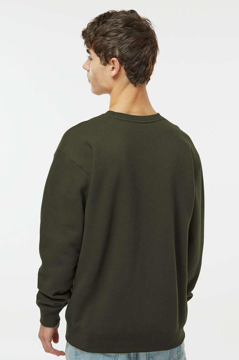 Independent Trading Company IND3000 Mens Crewneck Sweatshirt Army Green Model Back