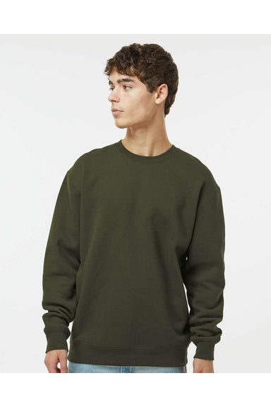 Independent Trading Co. IND3000 Mens Crewneck Sweatshirt Army Green Model Front
