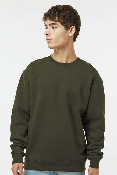 Independent Trading Company IND3000 Mens Crewneck Sweatshirt Army Green Model Front