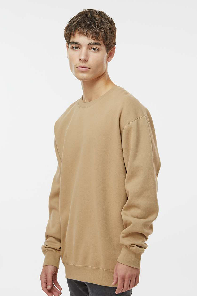 Independent Trading Company IND3000 Mens Crewneck Sweatshirt Sandstone Brown Model Side