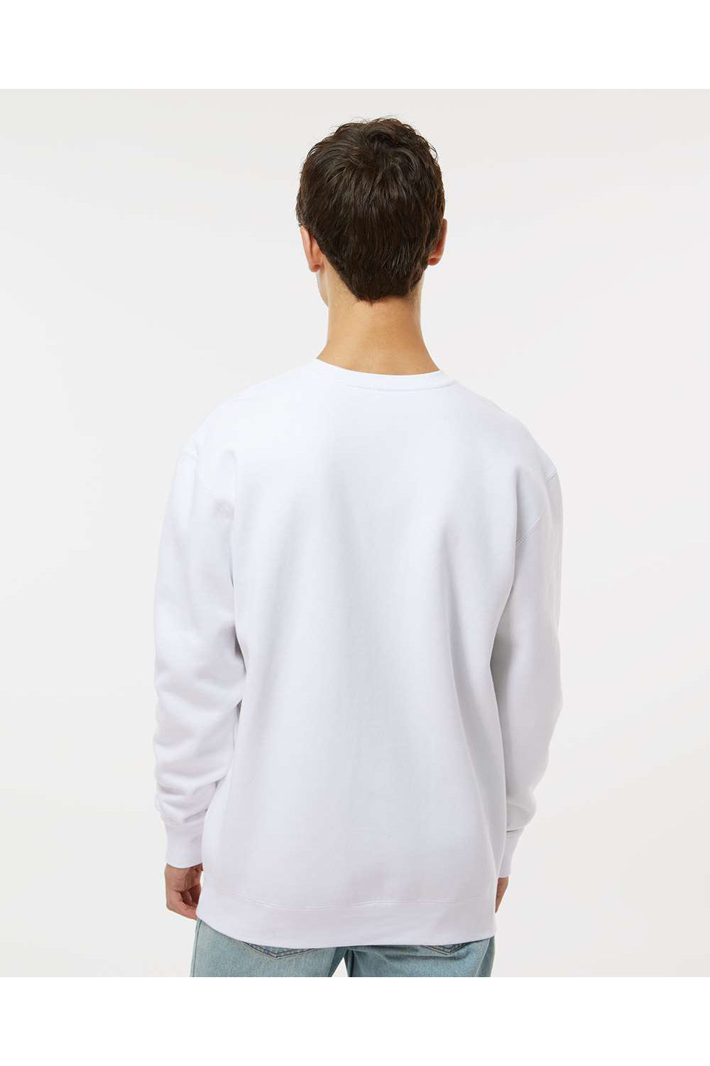 Independent Trading Co. IND3000 Mens Crewneck Sweatshirt White Model Back