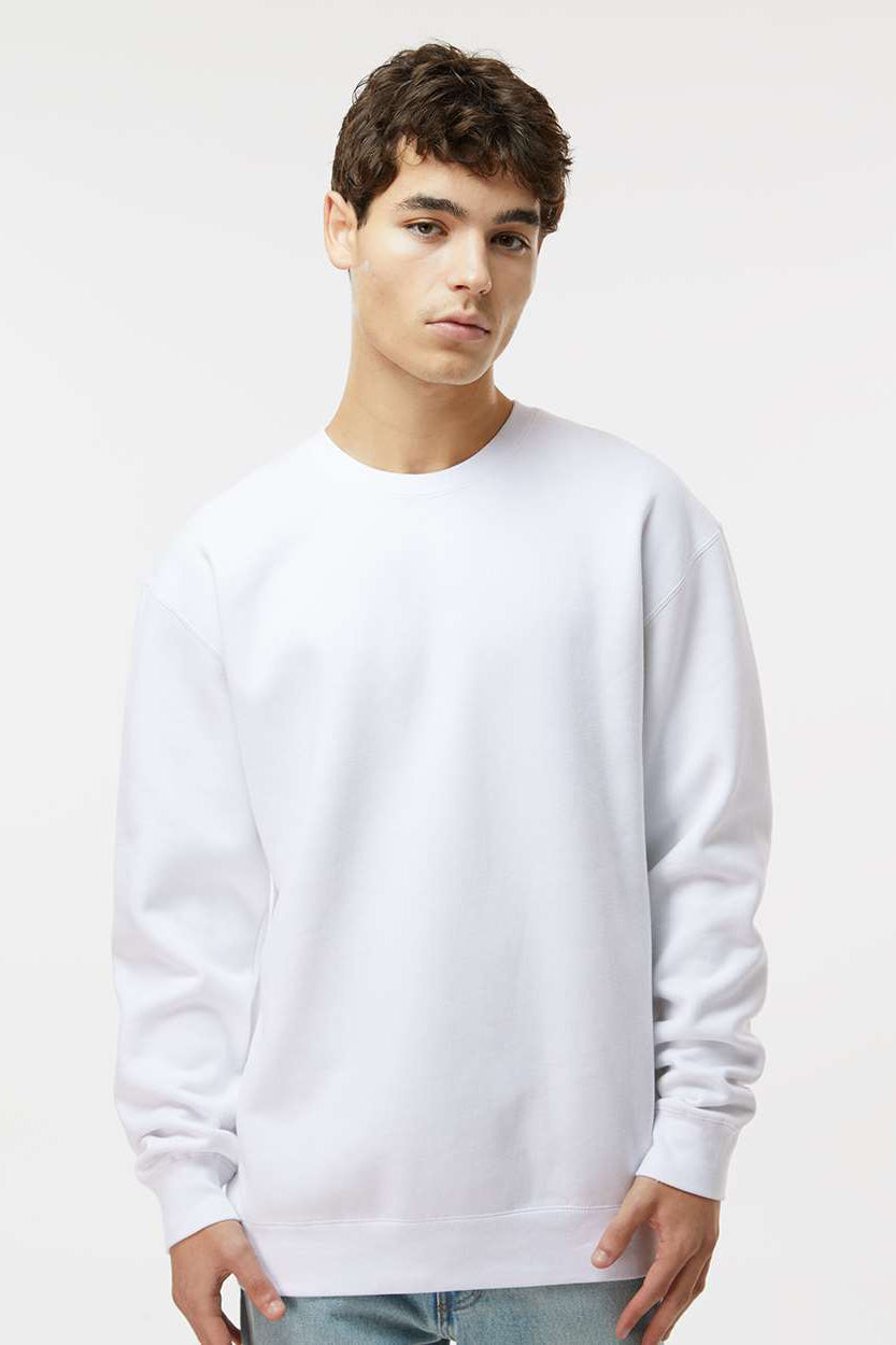 Independent Trading Company IND3000 Mens Crewneck Sweatshirt White Model Front