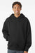 Independent Trading Company IND280SL Mens Avenue Hooded Sweatshirt Hoodie w/ Pouch Pocket Black Model Front