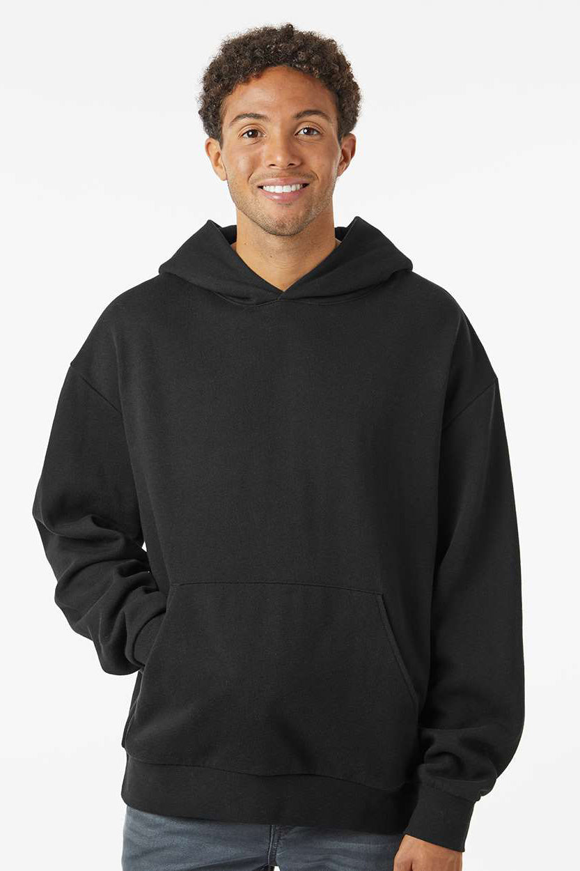 Independent Trading Company IND280SL Mens Avenue Hooded Sweatshirt Hoodie w/ Pouch Pocket Black Model Front