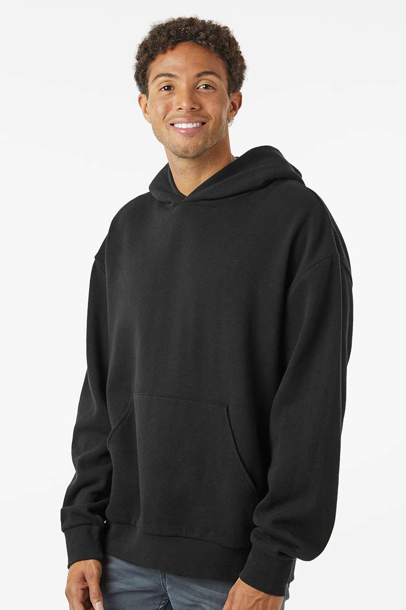 Independent Trading Company IND280SL Mens Avenue Hooded Sweatshirt Hoodie w/ Pouch Pocket Black Model Side