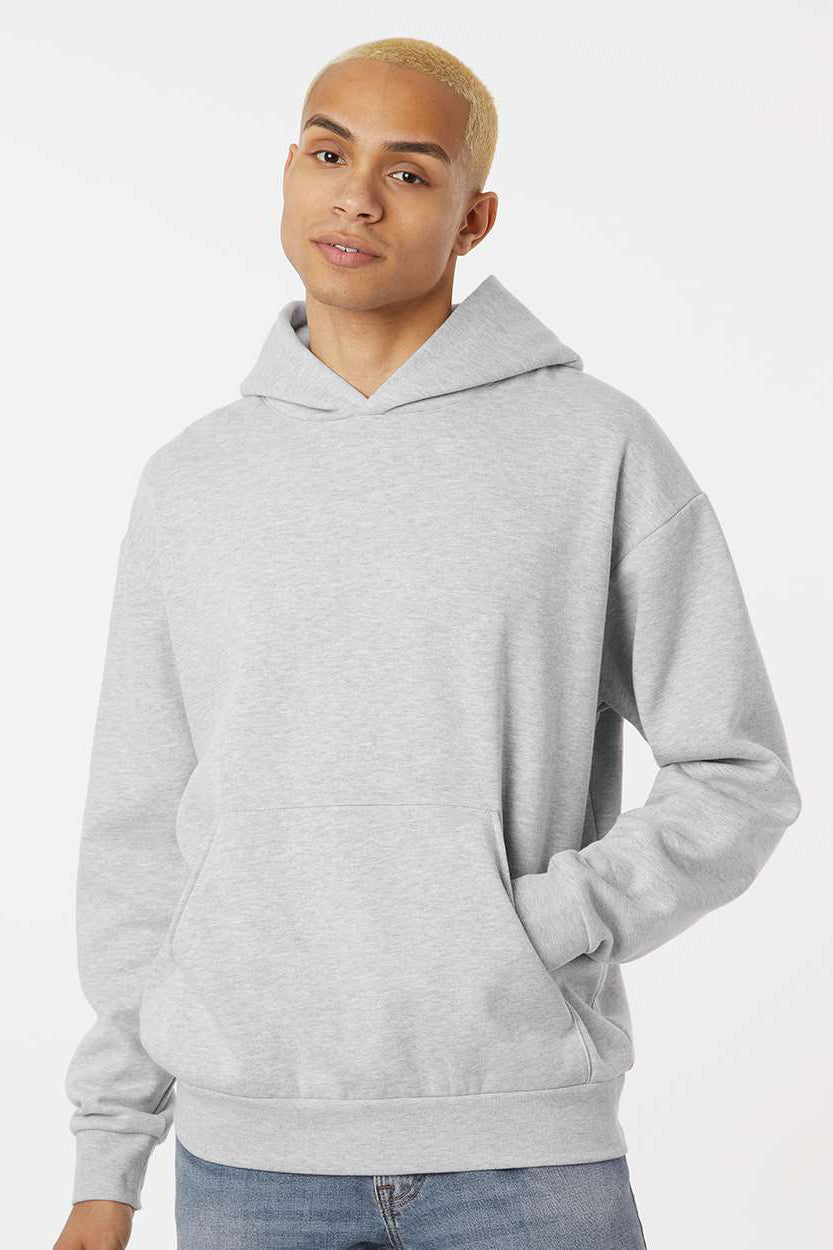 Independent Trading Company IND280SL Mens Avenue Hooded Sweatshirt Hoodie w/ Pouch Pocket Heather Grey Model Front