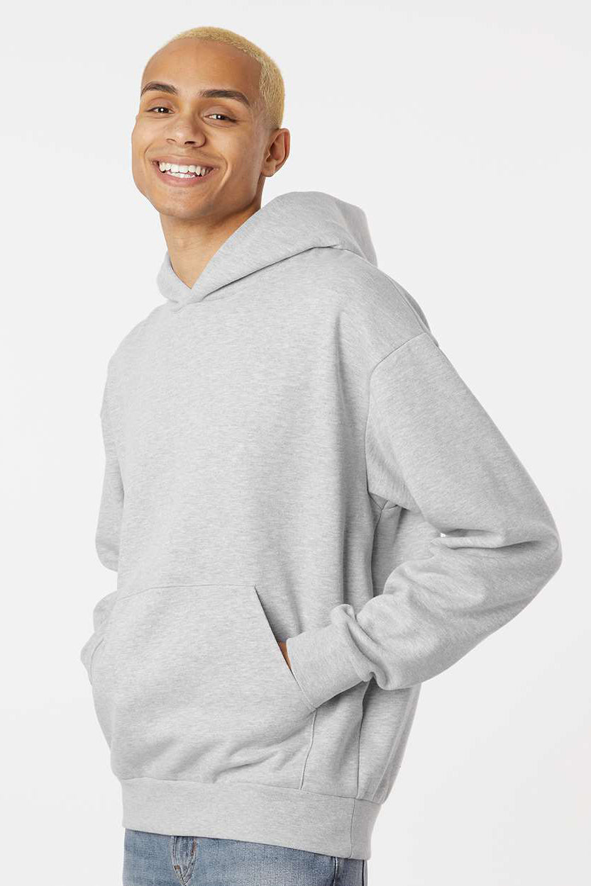 Independent Trading Company IND280SL Mens Avenue Hooded Sweatshirt Hoodie w/ Pouch Pocket Heather Grey Model Side