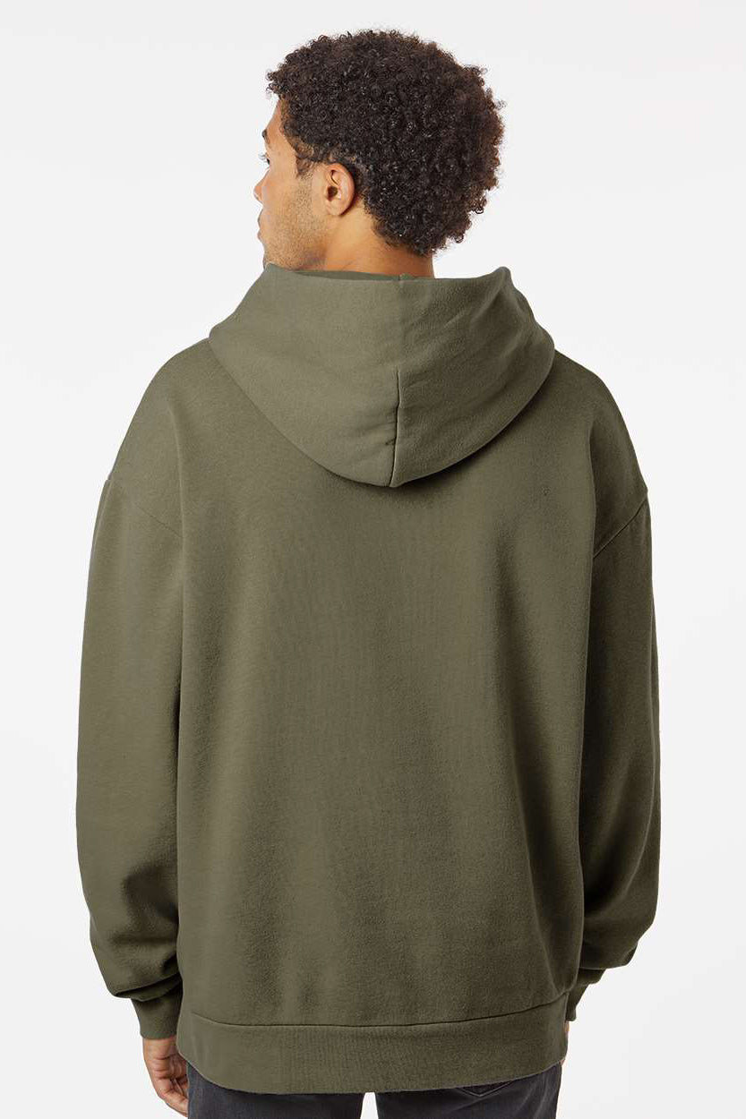 Independent Trading Company IND280SL Mens Avenue Hooded Sweatshirt Hoodie w/ Pouch Pocket Olive Green Model Back