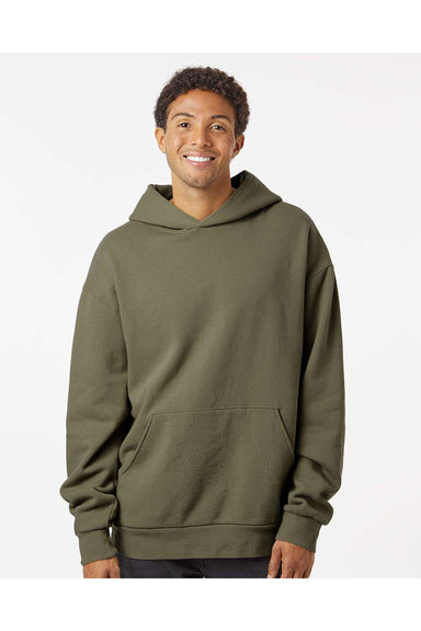 Independent Trading Co. IND280SL Mens Avenue Hooded Sweatshirt Hoodie Olive Green Model Front