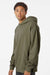 Independent Trading Company IND280SL Mens Avenue Hooded Sweatshirt Hoodie w/ Pouch Pocket Olive Green Model Side