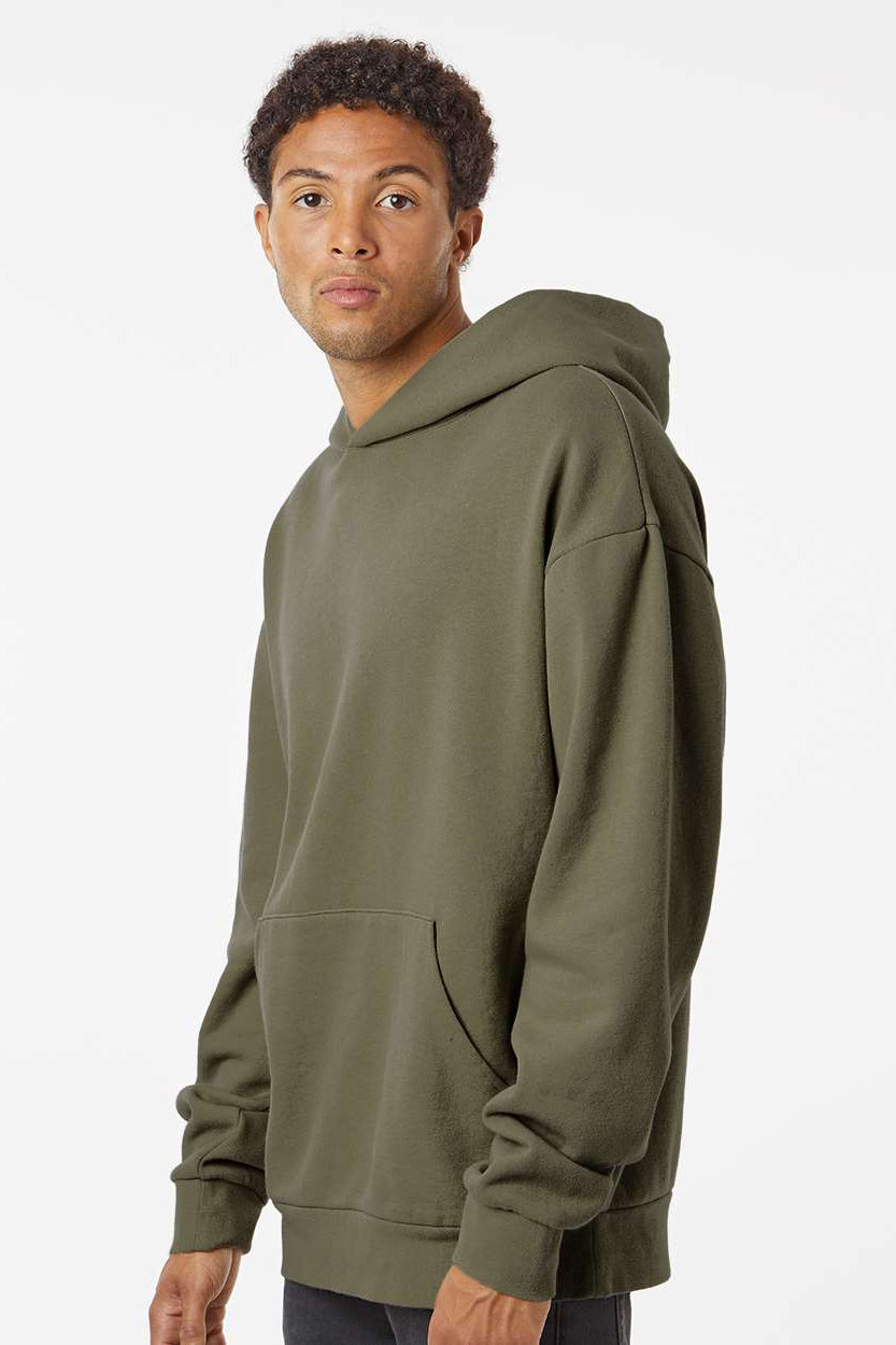 Independent Trading Company IND280SL Mens Avenue Hooded Sweatshirt Hoodie w/ Pouch Pocket Olive Green Model Side