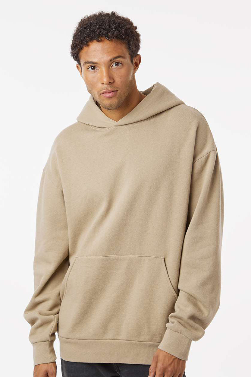 Independent Trading Company IND280SL Mens Avenue Hooded Sweatshirt Hoodie w/ Pouch Pocket Sandstone Brown Model Front