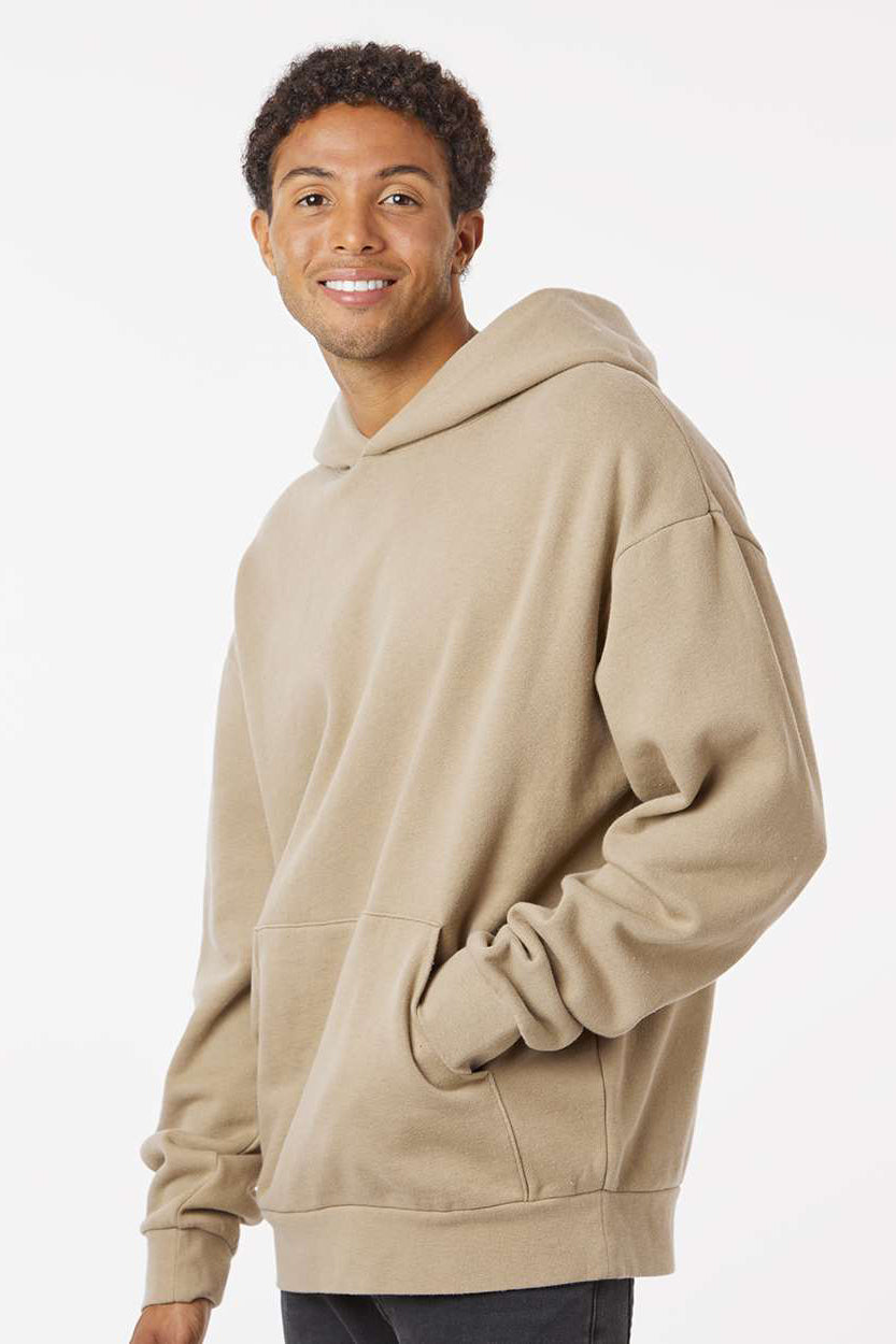 Independent Trading Company IND280SL Mens Avenue Hooded Sweatshirt Hoodie w/ Pouch Pocket Sandstone Brown Model Side