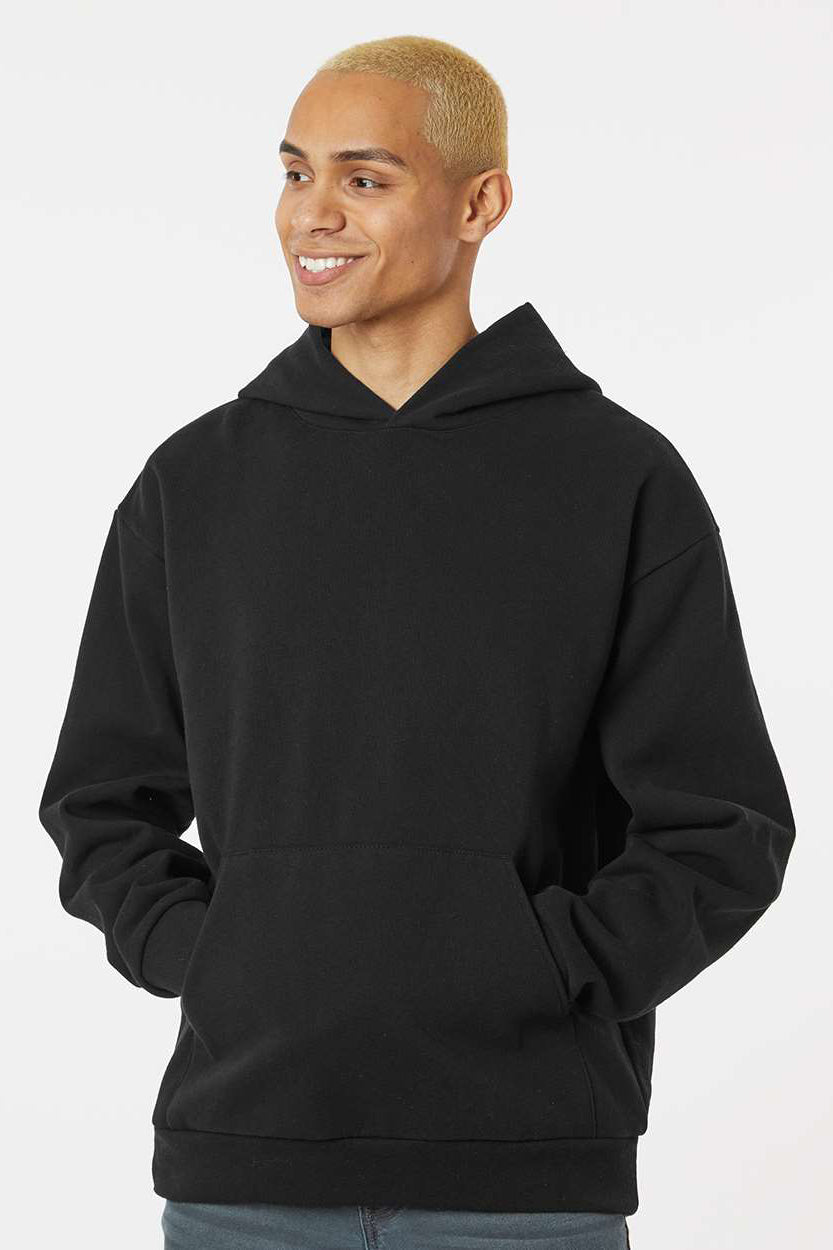 Independent Trading Company IND420XD Mens Mainstreet Hooded Sweatshirt Hoodie w/ Pouch Pocket Black Model Front