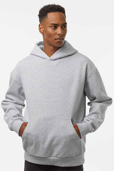 Independent Trading Company IND420XD Mens Mainstreet Hooded Sweatshirt Hoodie w/ Pouch Pocket Heather Grey Model Front