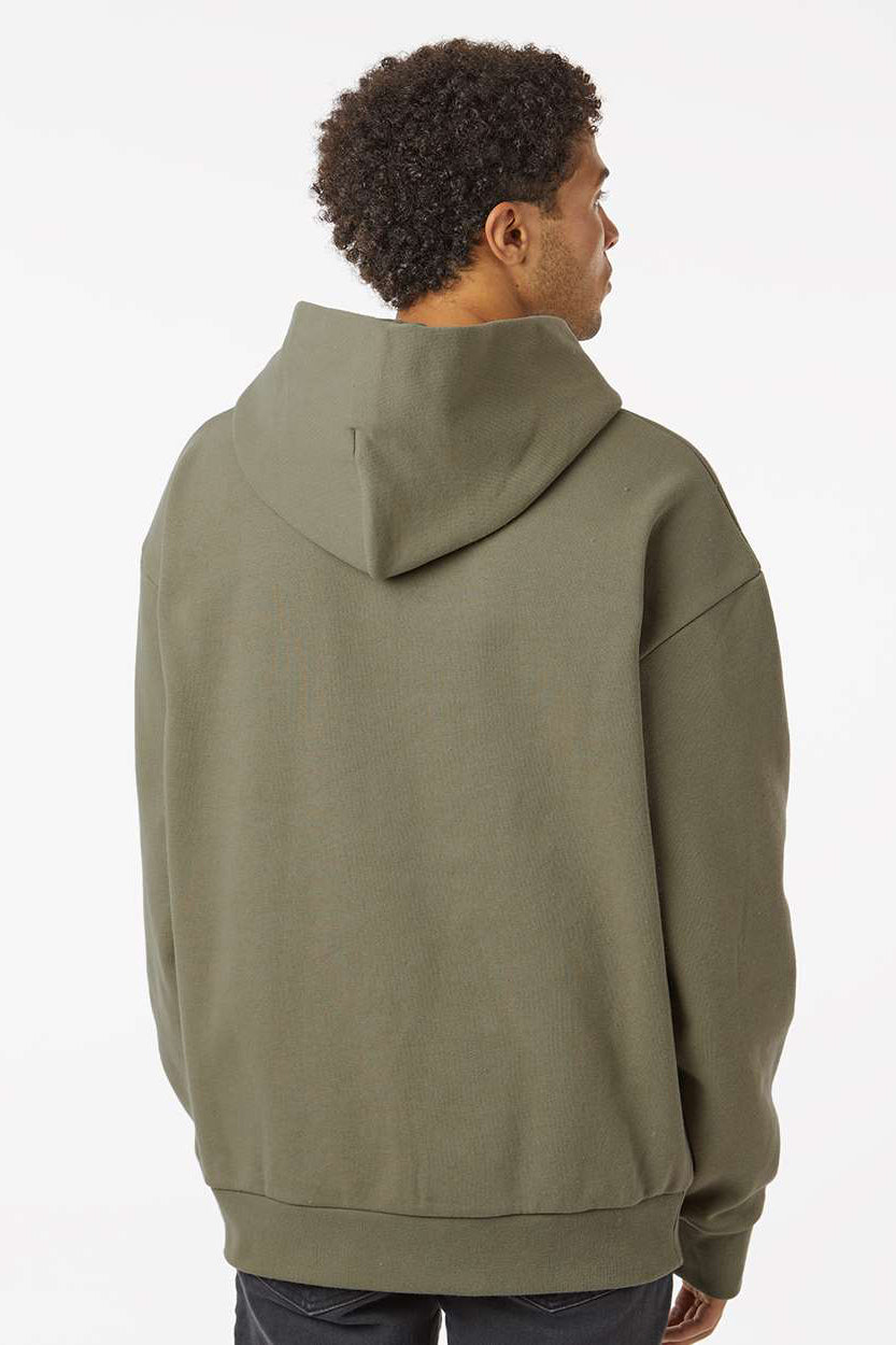 Independent Trading Company IND420XD Mens Mainstreet Hooded Sweatshirt Hoodie w/ Pouch Pocket Olive Green Model Back
