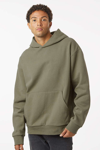 Independent Trading Company IND420XD Mens Mainstreet Hooded Sweatshirt Hoodie w/ Pouch Pocket Olive Green Model Front