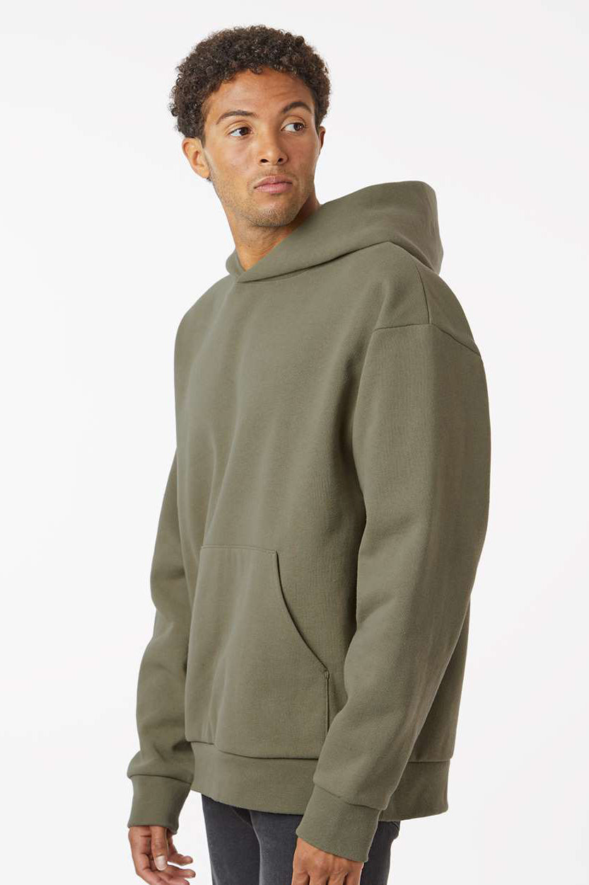 Independent Trading Company IND420XD Mens Mainstreet Hooded Sweatshirt Hoodie w/ Pouch Pocket Olive Green Model Side