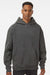 Independent Trading Company IND420XD Mens Mainstreet Hooded Sweatshirt Hoodie w/ Pouch Pocket Pigment Black Model Front