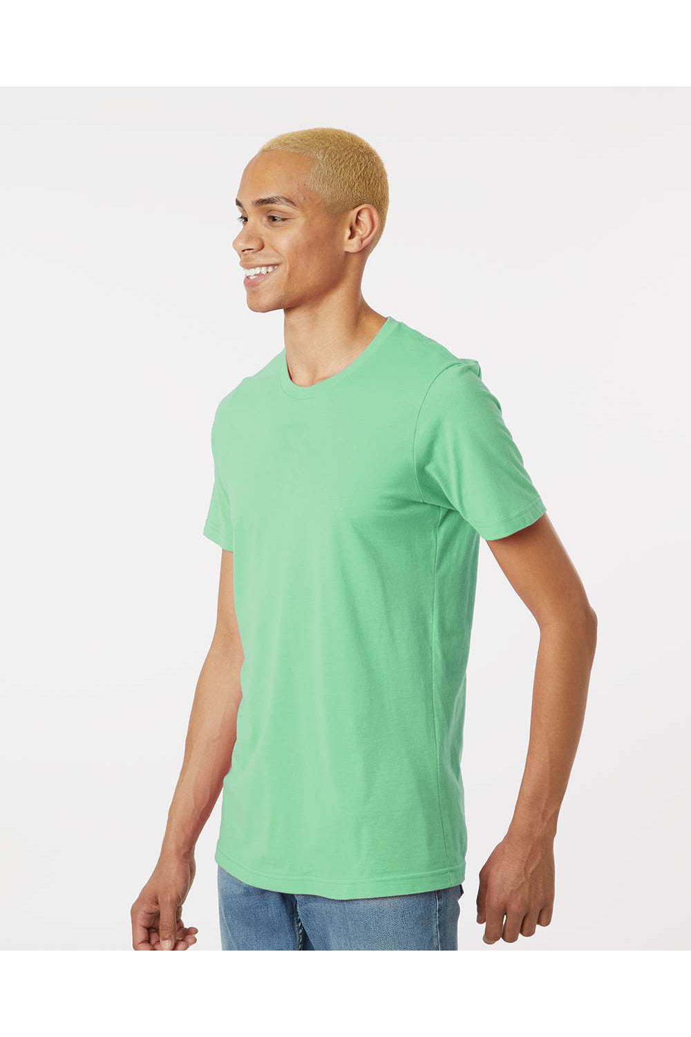 Tultex 602 Mens Short Sleeve Crewneck T-Shirt Light Mint Green Model Side