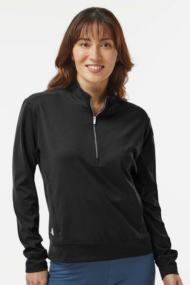 Adidas A1002 Womens Ultimate365 1/4 Zip Sweatshirt w/ Pockets Black Model Front