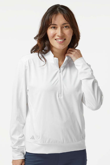 Adidas A1002 Womens Ultimate365 1/4 Zip Sweatshirt w/ Pockets White Model Front