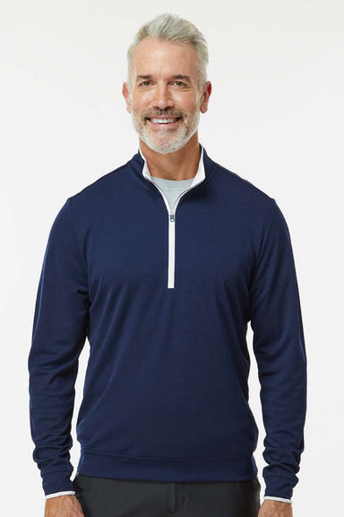 Adidas A2002 Mens 1/4 Zip Sweatshirt Collegiate Navy Blue/White Model Front