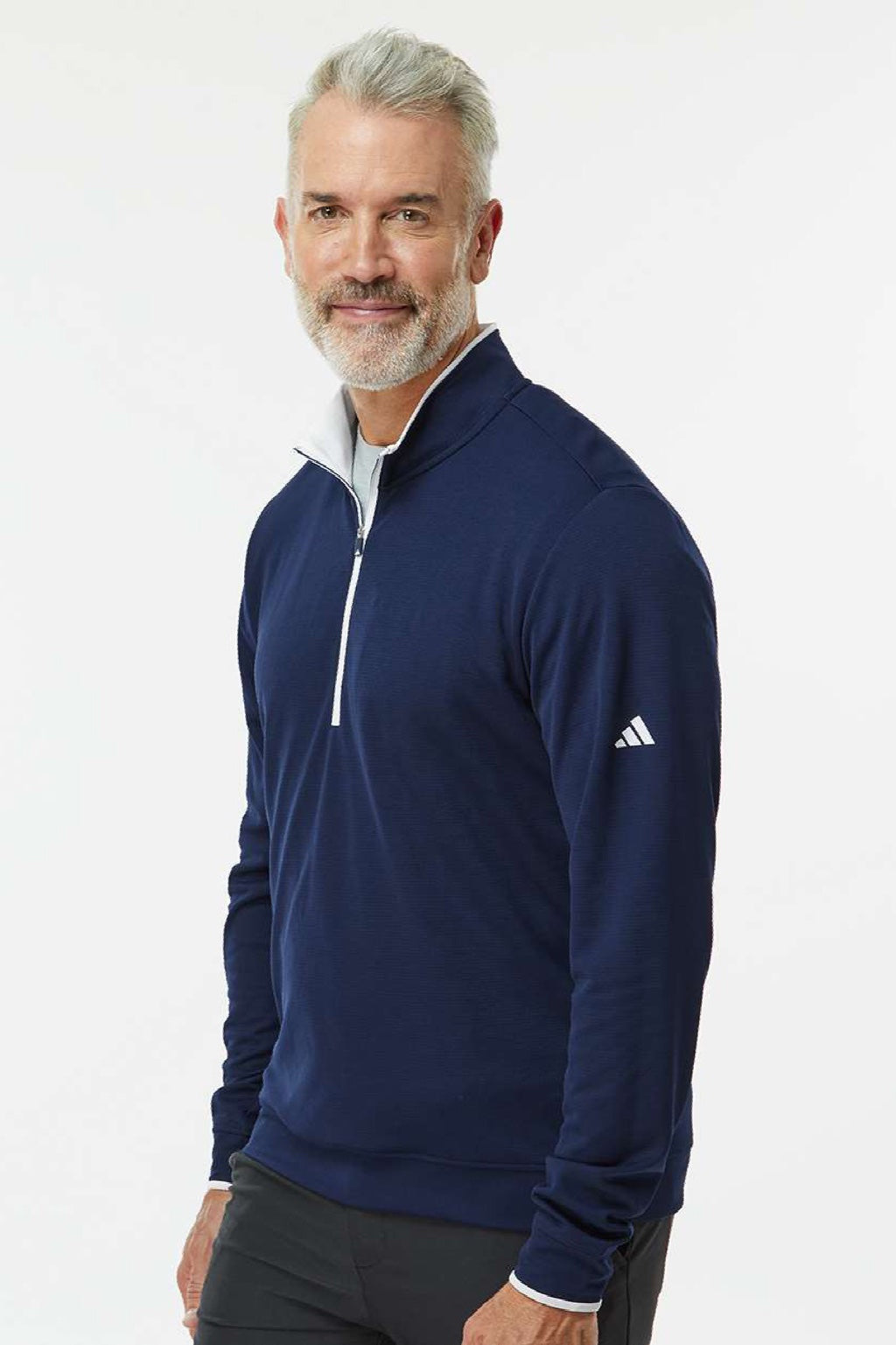 Adidas A2002 Mens 1/4 Zip Sweatshirt Collegiate Navy Blue/White Model Side