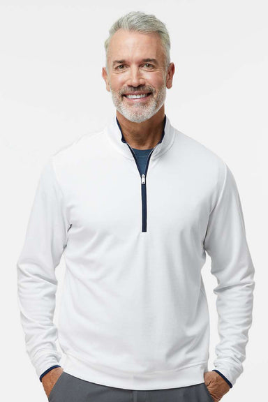 Adidas A2002 Mens 1/4 Zip Sweatshirt White/Navy Blue Model Front