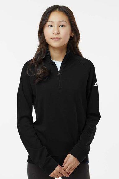 Adidas A4001 Youth 1/4 Zip Sweatshirt Black Model Front
