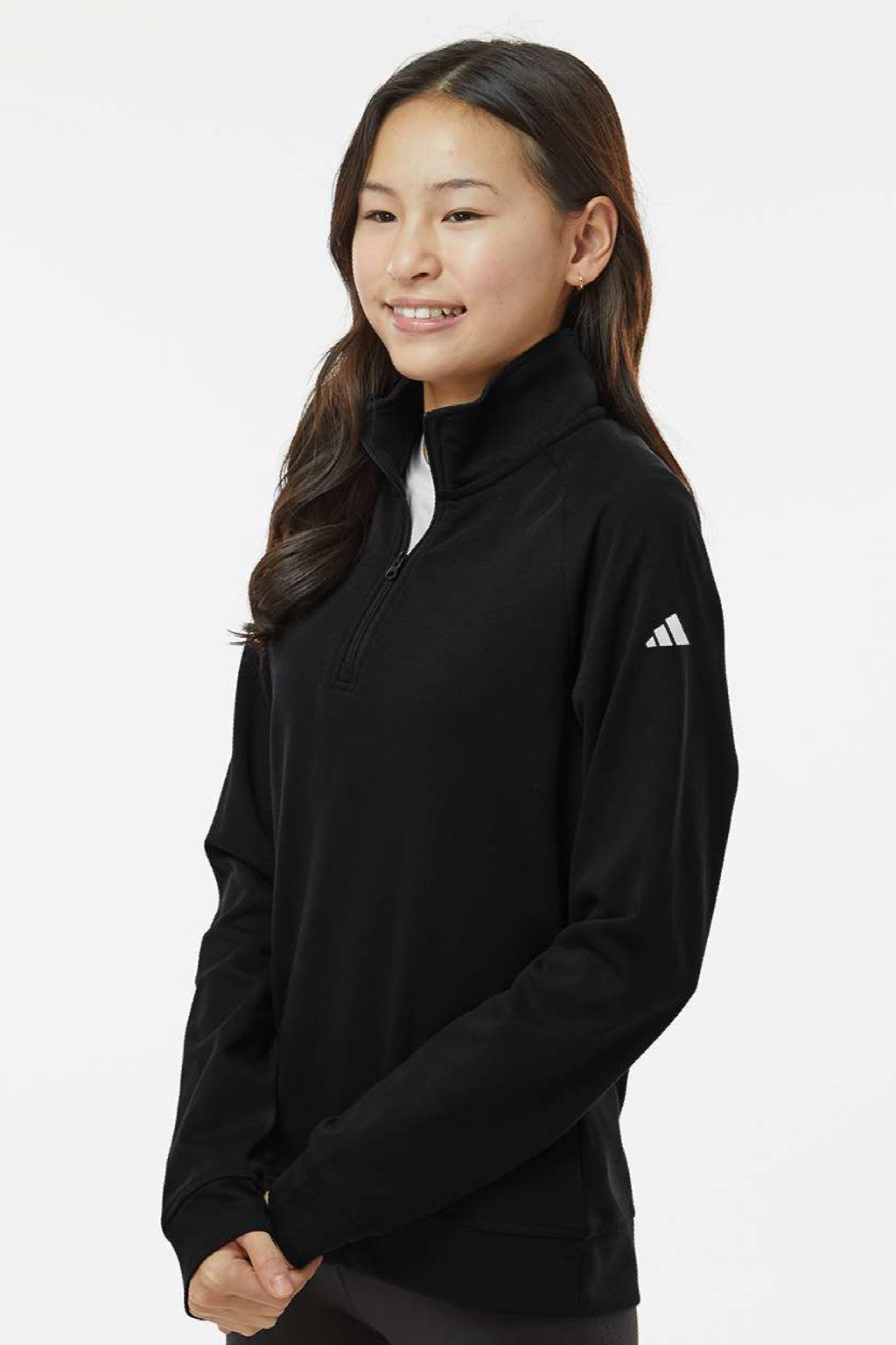 Adidas A4001 Youth 1/4 Zip Sweatshirt Black Model Side