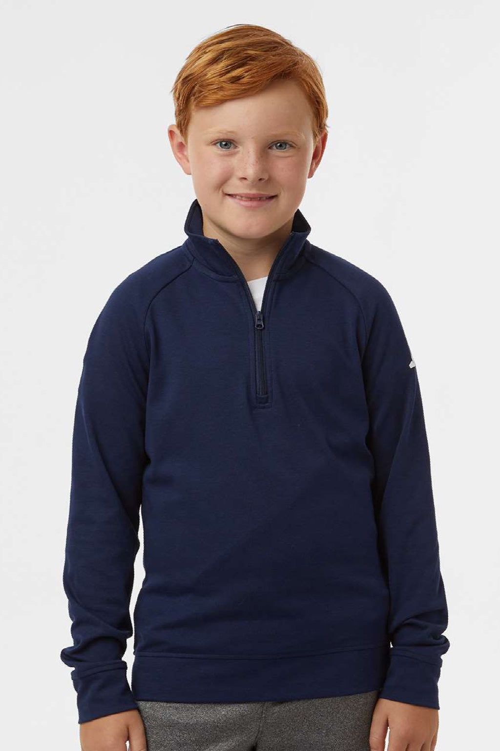 Adidas A4001 Youth 1/4 Zip Sweatshirt Collegiate Navy Blue Model Front