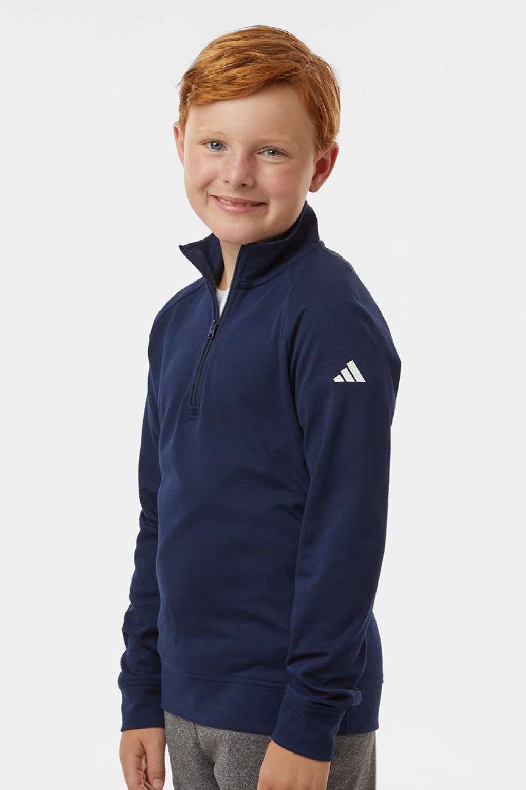 Adidas A4001 Youth 1/4 Zip Sweatshirt Collegiate Navy Blue Model Side