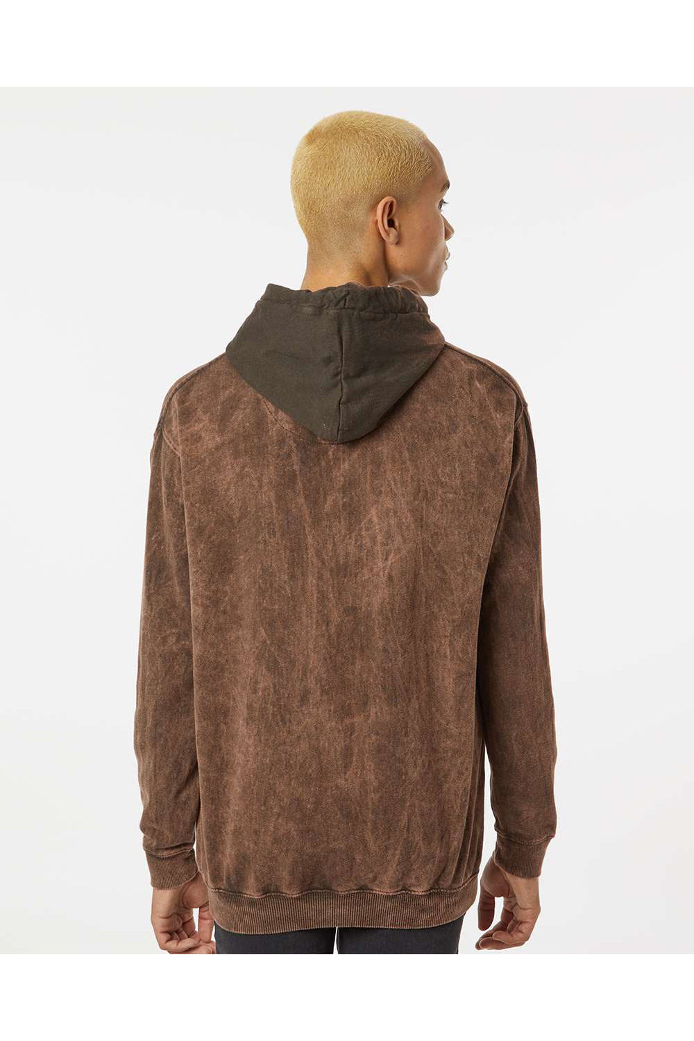 Dyenomite 854MW Mens Premium Fleece Mineral Wash Hooded Sweatshirt Hoodie Hounddog Brown Model Back