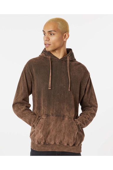 Dyenomite 854MW Mens Premium Fleece Mineral Wash Hooded Sweatshirt Hoodie Hounddog Brown Model Front