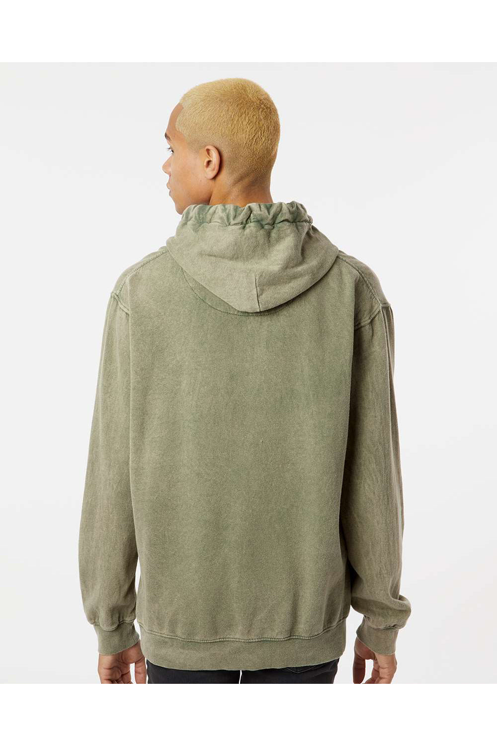 Dyenomite 854MW Mens Premium Fleece Mineral Wash Hooded Sweatshirt Hoodie Kale Green Model Back