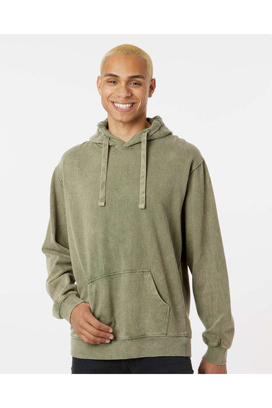 Dyenomite 854MW Mens Premium Fleece Mineral Wash Hooded Sweatshirt Hoodie Kale Green Model Front