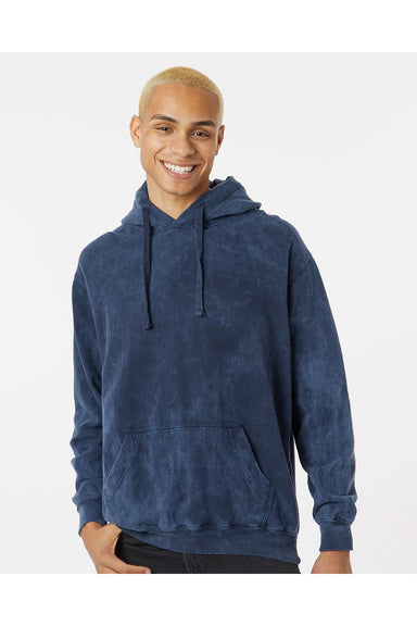 Dyenomite 854MW Mens Premium Fleece Mineral Wash Hooded Sweatshirt Hoodie Midnight Blue Model Front