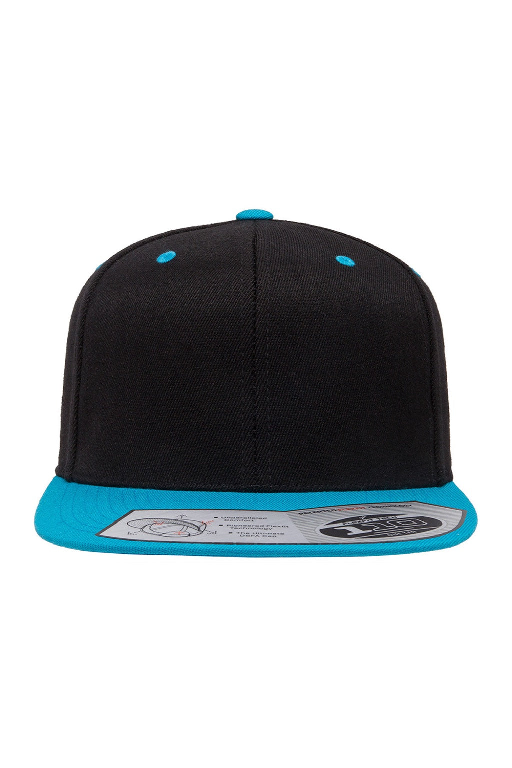Flexfit Hats 110F/110FT Mens Adjustable Hat Black/Teal Blue Flat Front