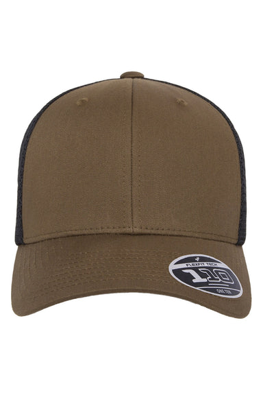 Flexfit Hats 110M/110MT Mens Mesh Snapback Trucker Hat Coyote Brown/Black Flat Front