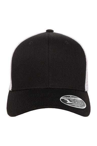 Flexfit Hats 110M/110MT Mens Mesh Snapback Trucker Hat Black/White Flat Front