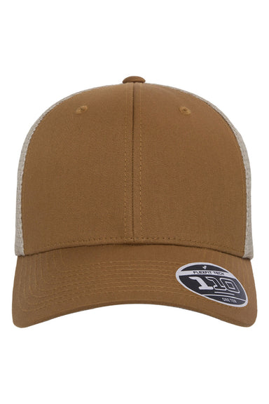 Flexfit Hats 110M/110MT Mens Mesh Snapback Trucker Hat Caramel Brown/Khaki Flat Front