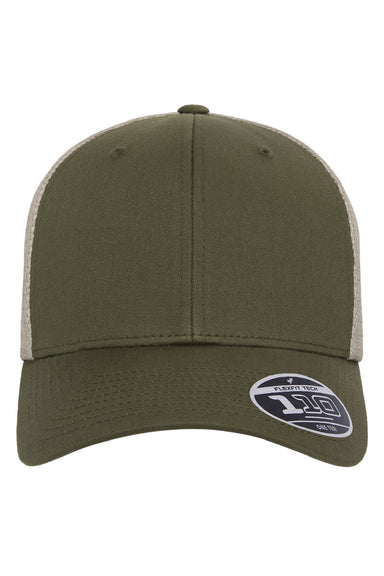Flexfit Hats 110M/110MT Mens Mesh Snapback Trucker Hat Olive Green/Khaki Flat Front