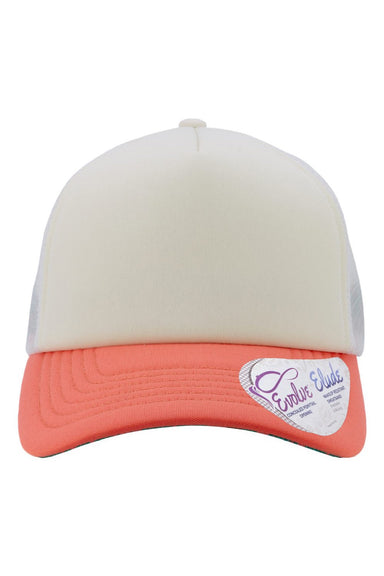 Infinity Her Hats ROSIE Womens Foam Adjustable Trucker Hat Ivory/Orange Sherbert Flat Front