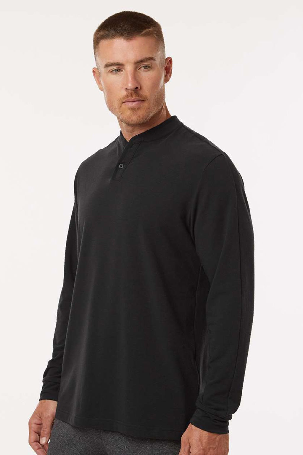 Adidas A597 Mens Long Sleeve Henley T-Shirt Black Model Side